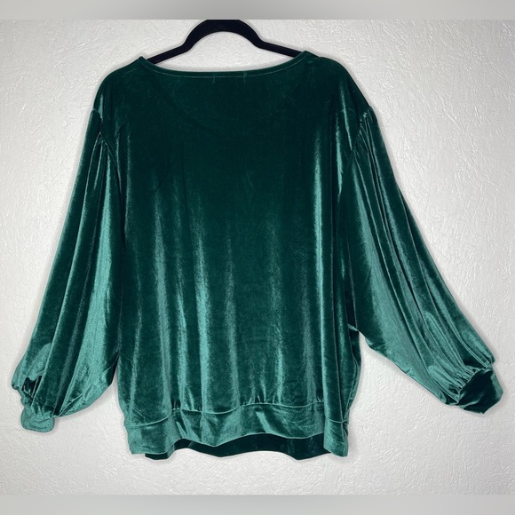 Ellos Forest Green Velvet Balloon Long
Sleeve Blouse Festive Size Lg - Picture 5 of 11